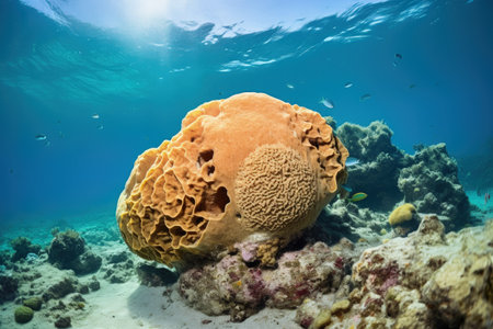 Underwater sea sponge among coral reefs Giant sea sponge in the waterの素材