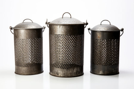 White background with metal trash cansの素材