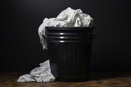 White garbage bin with black garbage bagの素材