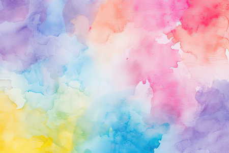 Rainbow colors captured in abstract watercolor patterns on wet paper with multicolored stains creatiの素材
