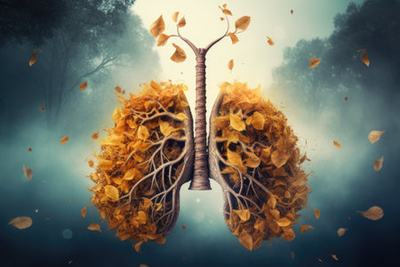 Industry damaging air and lungs a concept of conservation or dirty air symbolの素材