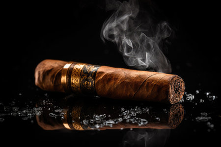 Isolated cigar smoke on a black backgroundの素材