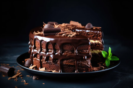 New chocolate cake on table black backgroundの素材