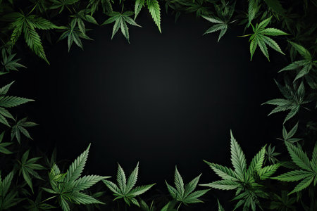 Marijuana plants on black background with room for text in banner styleの素材