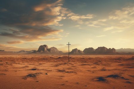 Three crosses far away in the sandの素材