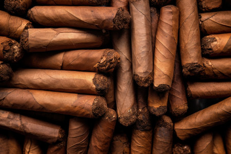 Top view of numerous cigars as a backdrop in closeupの素材