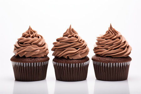 White background with chocolate cupcakesの素材
