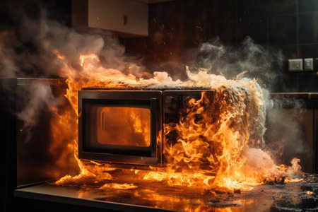 Improper operation causes house fire from microwave oven and faulty appliances spontaneously combustの素材