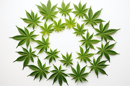 Isolated cannabis leaves on white background growing medicinal weedの素材