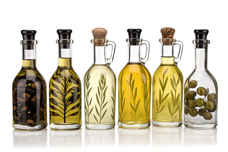 Isolated olive oil bottles on a white backgroundの素材