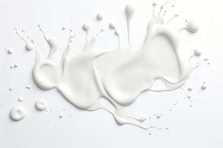 Isolated milk drops splashing on whiteの素材