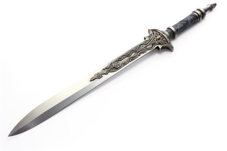 Isolated white background for a silver fantasy swordの素材