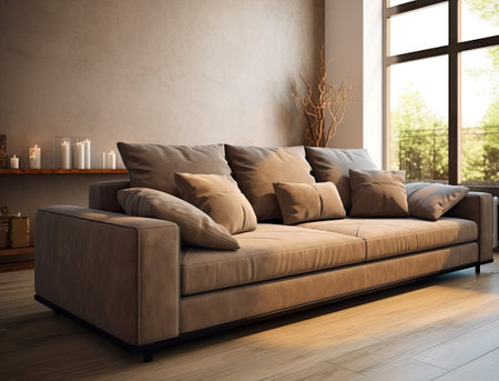 Modern room with a cozy new couchの素材
