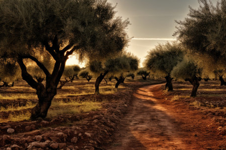 Orchard with olive treesの素材