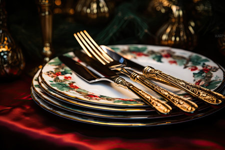 Party themed image featuring cutlery sets and platesの素材