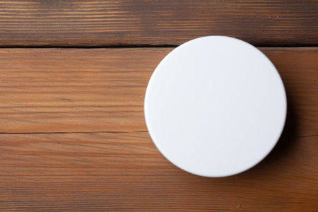 Responsive design mockup white beer coaster on wooden background Flat layの素材