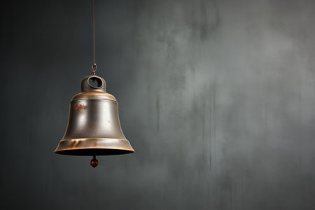 School bell made of metal on a gray wallの素材