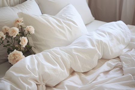 Soft comfy pillows on the bedの素材