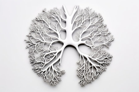 Silhouette of lungs and trees on a white background Air pollution harms nature Pneumonia and bronchiの素材