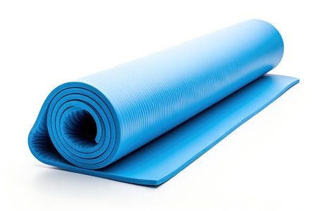 White background with isolated blue yoga mat close up clippedの素材