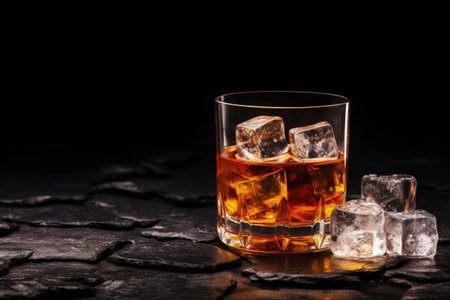 Whiskey on rocks and cigar Overhead view with room to writeの素材
