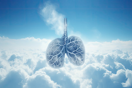 Lungs form cloud in blue sky World Pneumonia and Tuberculosis Dayの素材