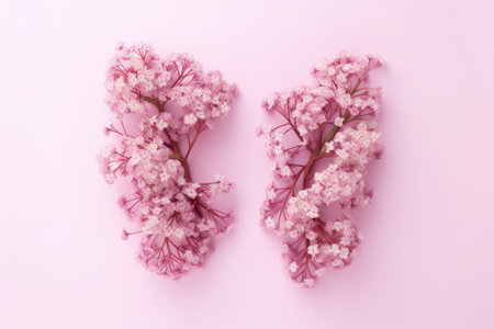 Pink lilac flowers resemble human lungs on a pink background Depicts lung inflammation viral epidemiの素材