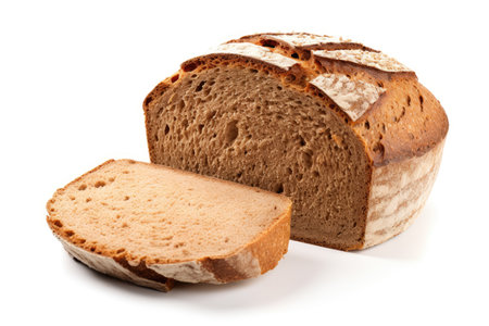 Sliced loaf of rye bread on white backgroundの素材