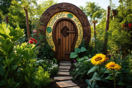 Public toilet sign in gardenの素材