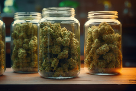 Storing cannabis buds in a glass jar to enhance their freshness after trimmingの素材