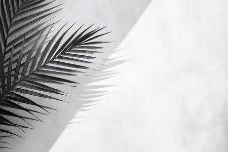 Silhouette of leaf on concrete wall black and white backdropの素材