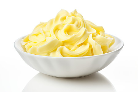 Isolated butter curls in a bowl on a white backgroundの素材