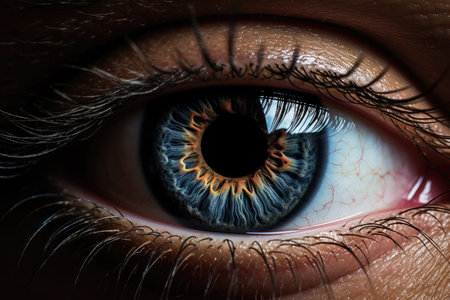 Macro photography of an iris zoomed in on a black backgroundの素材