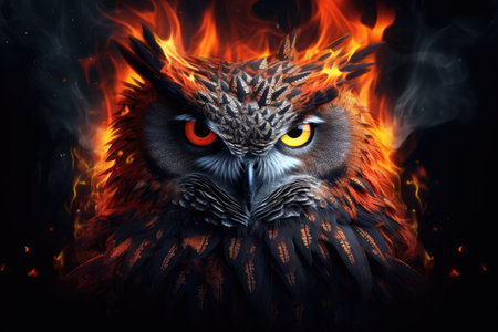 Owl portrait with fractal backgroundの素材