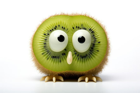 White background with googly eyed kiwi faceの素材