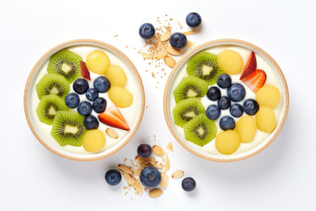 A healthy concept of eating and lifestyle Smoothie bowl with yogurt acai blueberries kiwi bee pollenの素材