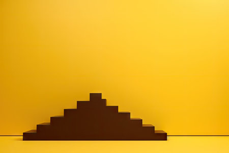 Arrow going up on stairs with yellow background Symbolizes growth business success Empty area for teの素材