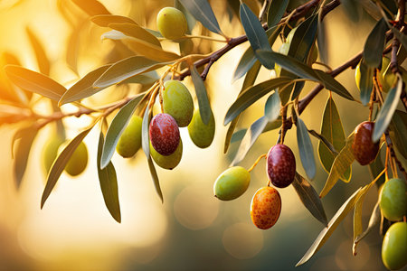 Autumnal image of olives on a treeの素材