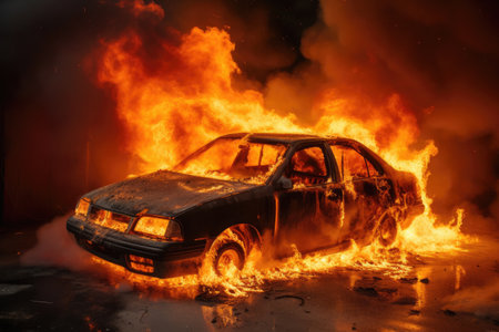Car on fire Suddenly the car was consumed by flamesの素材