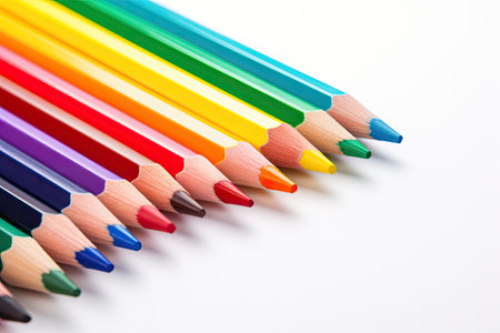 Close up of color pencils on white backgroundの素材