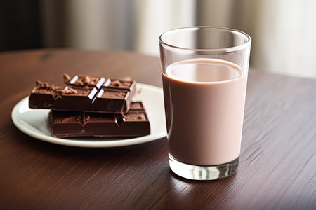 Close up of chocolate milk glass on tableの素材