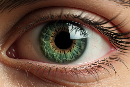 Close up of man s eye green color isolated on whiteの素材