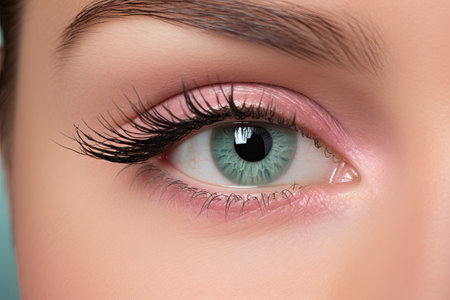 Closeup of a woman s eye with natural makeupの素材