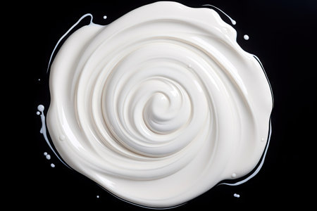 Real photo showing the top view of a milk circle ripple with a water splash creating waves and textuの素材