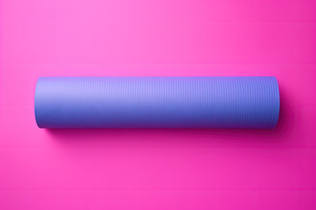 Top view of colorful yoga mat on violet background Sport concept Flat layの素材