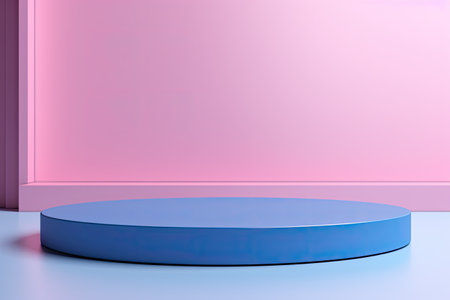blue podium close shot pink backg studio with lucerneの素材