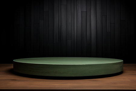 green podium close shot black wood backg studio with green oliveの素材