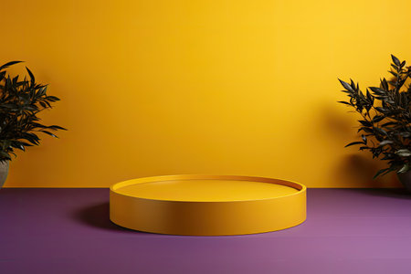 yellow podium close shot purple backg studio with carobの素材
