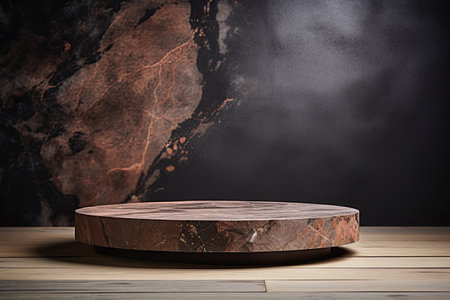 brown podium close shot stone backg studio with black oliveの素材