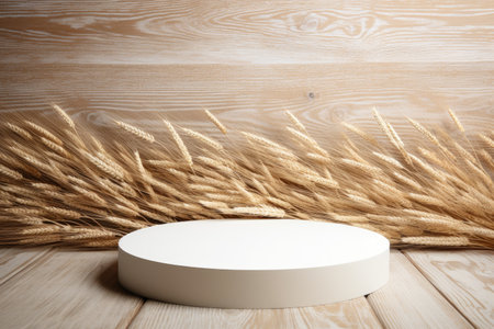 white podium close shot wood backg studio with Oatsの素材
